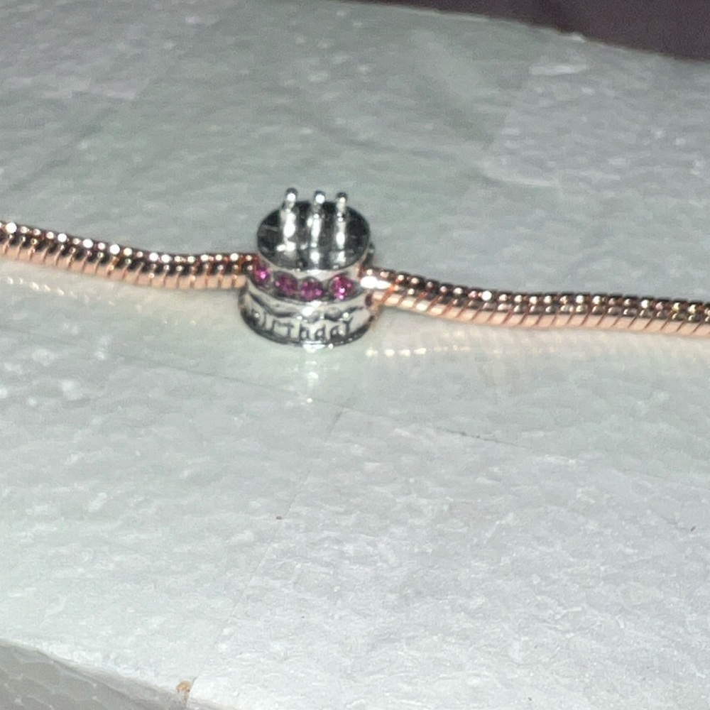 Silver & Pink Birthday Cake "Birthday" Charm For Pandora Braclets - Picture 5 of 7